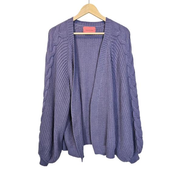 Signature8 Purple Knit Chunky Balloon Sleeve Open Cardigan Sweater Size Small - Picture 1 of 9